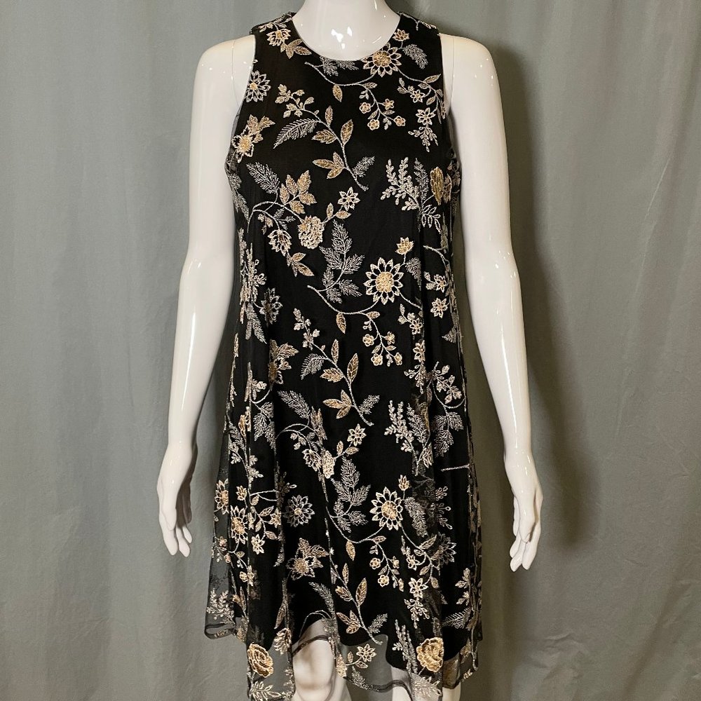 Embroidered Tulle Mesh Sparkle / Glitter Floral Dress Metallic Designer Size 6